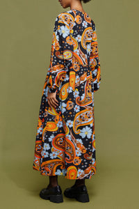 MIDI COTTON SWEATER DRESS WITH PAISLEY PRINT