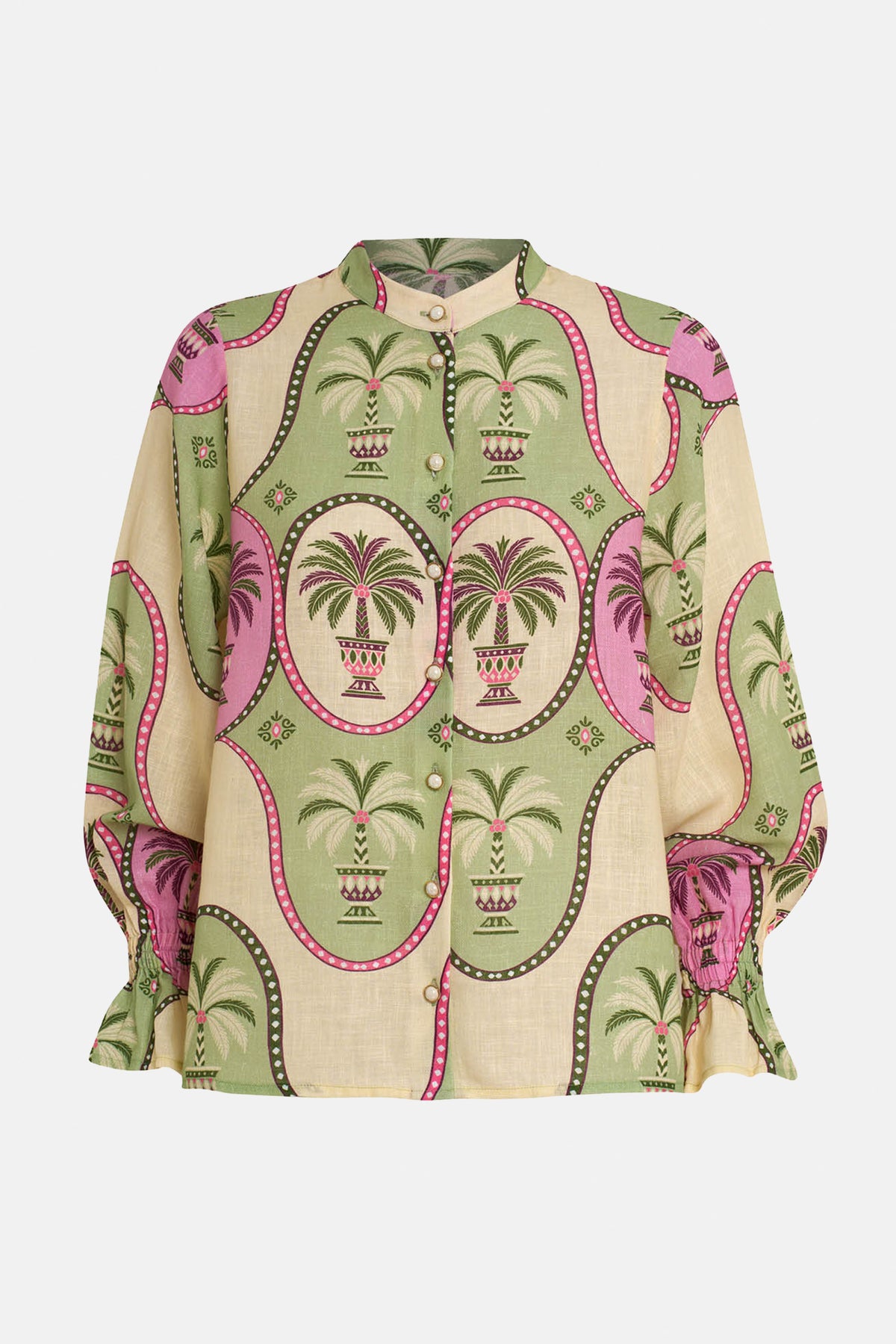 LINEN/COTTON BLOUSE "PALMA" GREEN/PINK