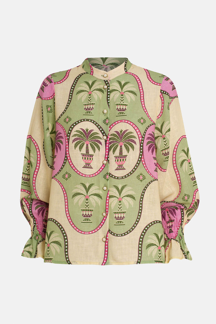 LINEN/COTTON BLOUSE "PALMA" GREEN/PINK