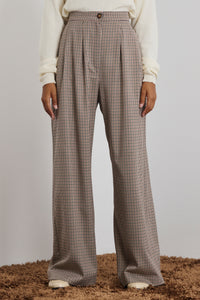 HIGH WAIST GLENCHECK PANTS BLACK/BROWN/BEIGE