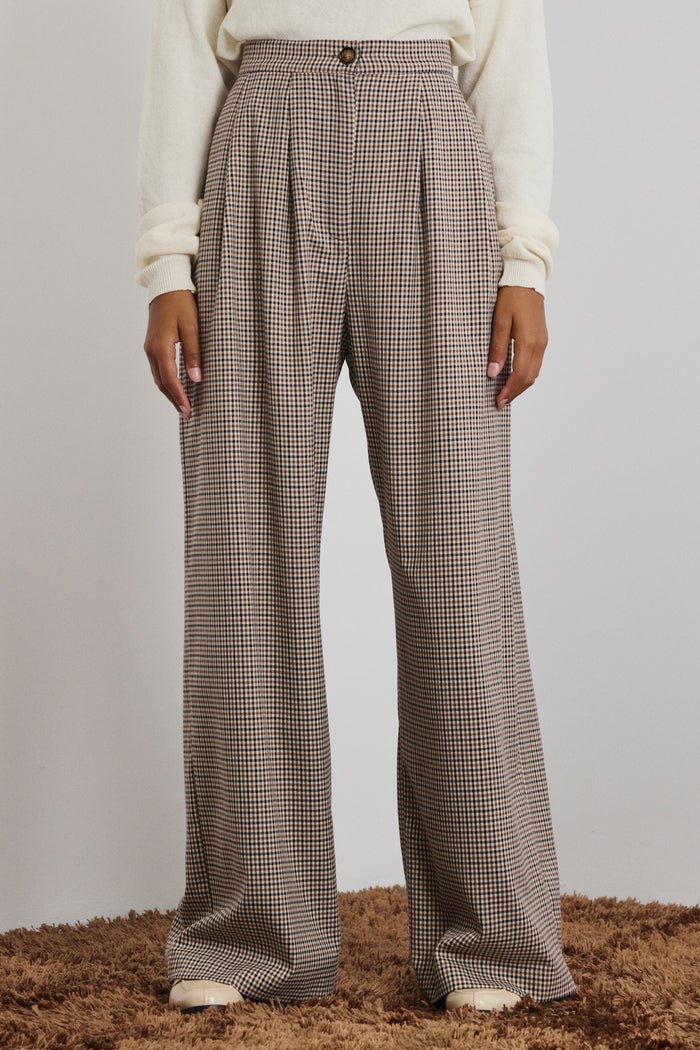 HIGH WAIST GLENCHECK PANTS BLACK/BROWN/BEIGE