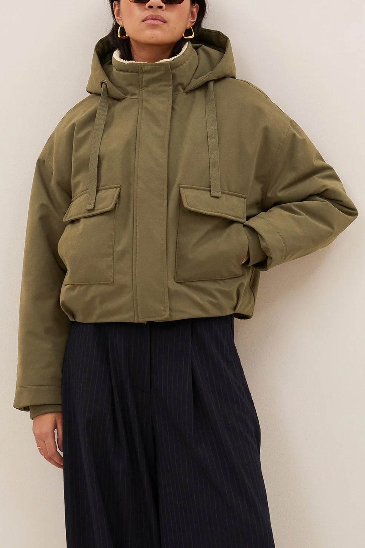 PARKA BOMBER JACKET WITH TEDDY LINING FOREST GREEN