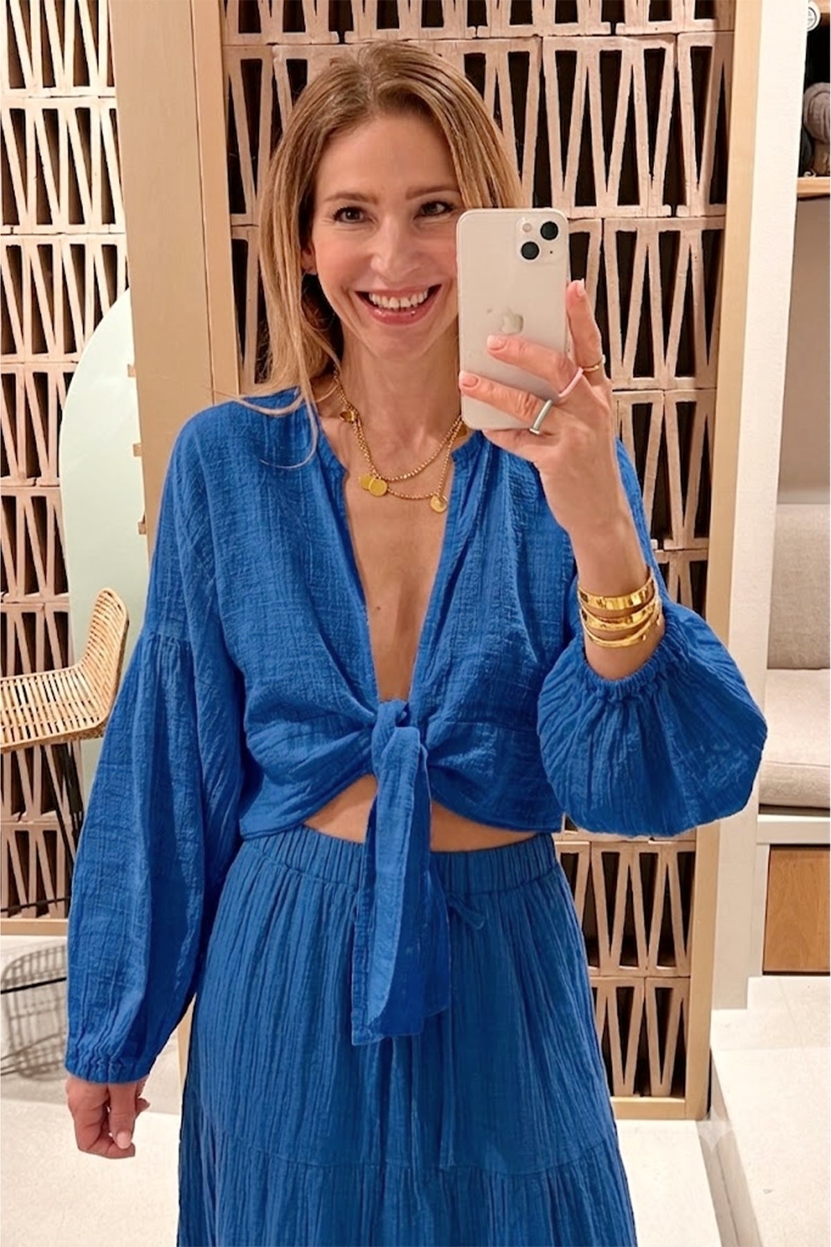 LONGSLEEVE MUSSELINE TOP "PATMOS" GREEK BLUE