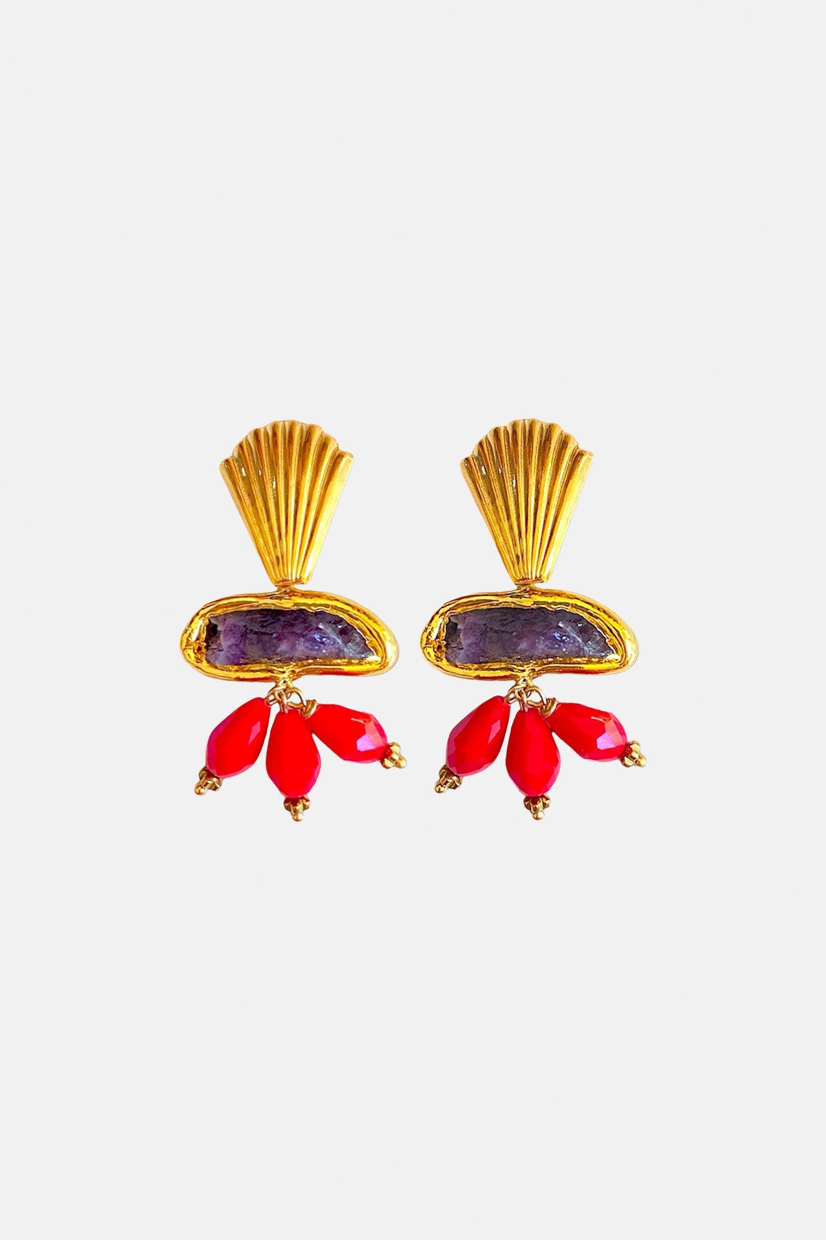 EARRINGS "PEONY" GOLD/PURPLE/RED