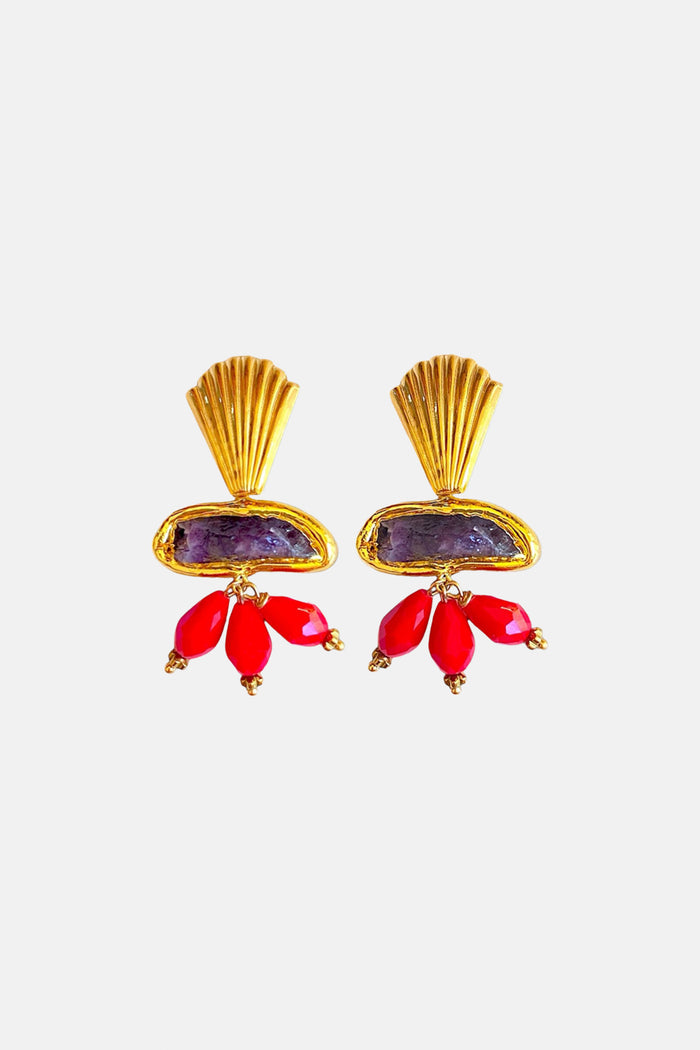EARRINGS "PEONY" GOLD/PURPLE/RED