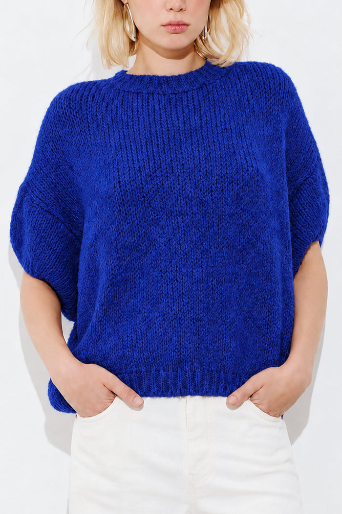 OVERSIZED SUPERSOFT MOHAIR-MIX PONCHO-PULLOVER COBALT BLUE