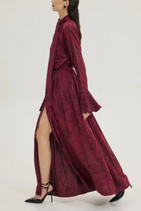 LONG JACQUARD DRESS "ROSES" BORDEAUX