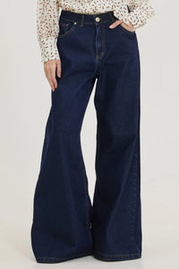 EXTRA WIDE LEG DENIM PANTS "SALEM" DARK BLUE