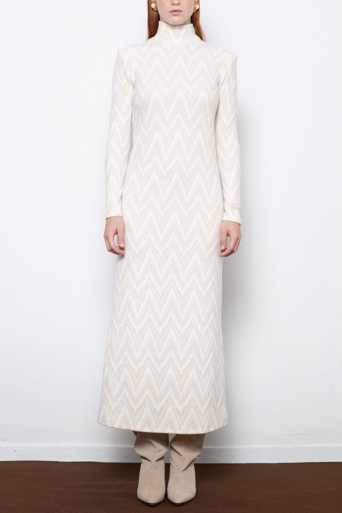 COZY KNIT DRESS BEIGE/OFFWHITE