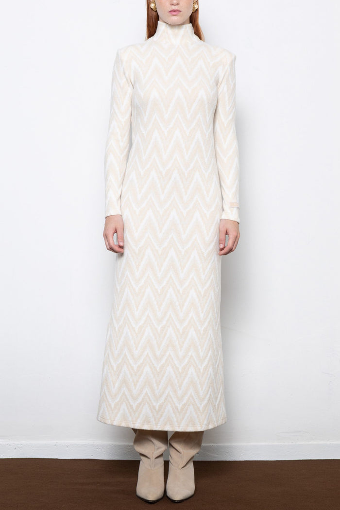 COZY KNIT DRESS BEIGE/OFFWHITE