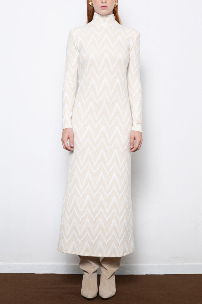 COZY KNIT DRESS BEIGE/OFFWHITE