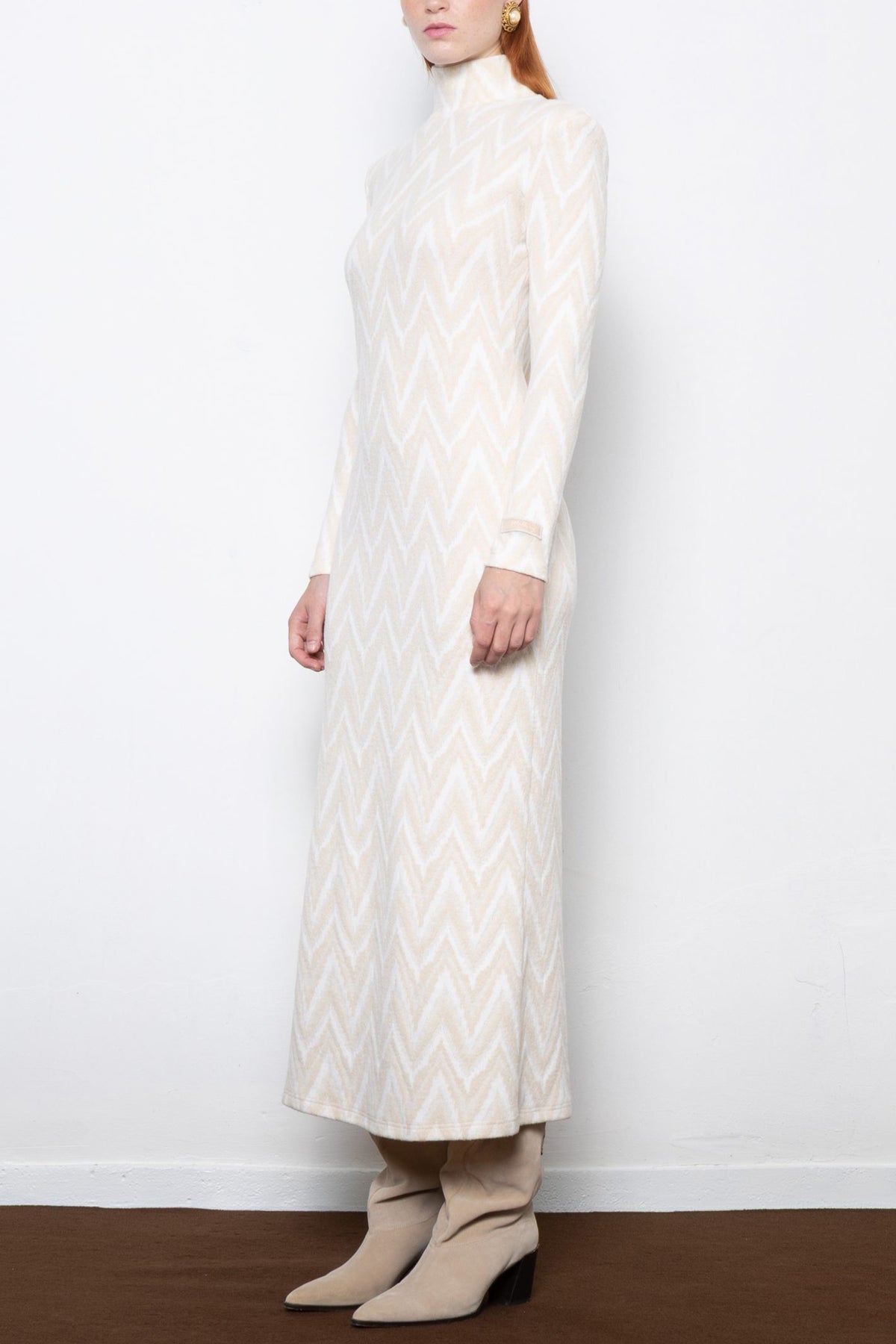 COZY KNIT DRESS BEIGE/OFFWHITE