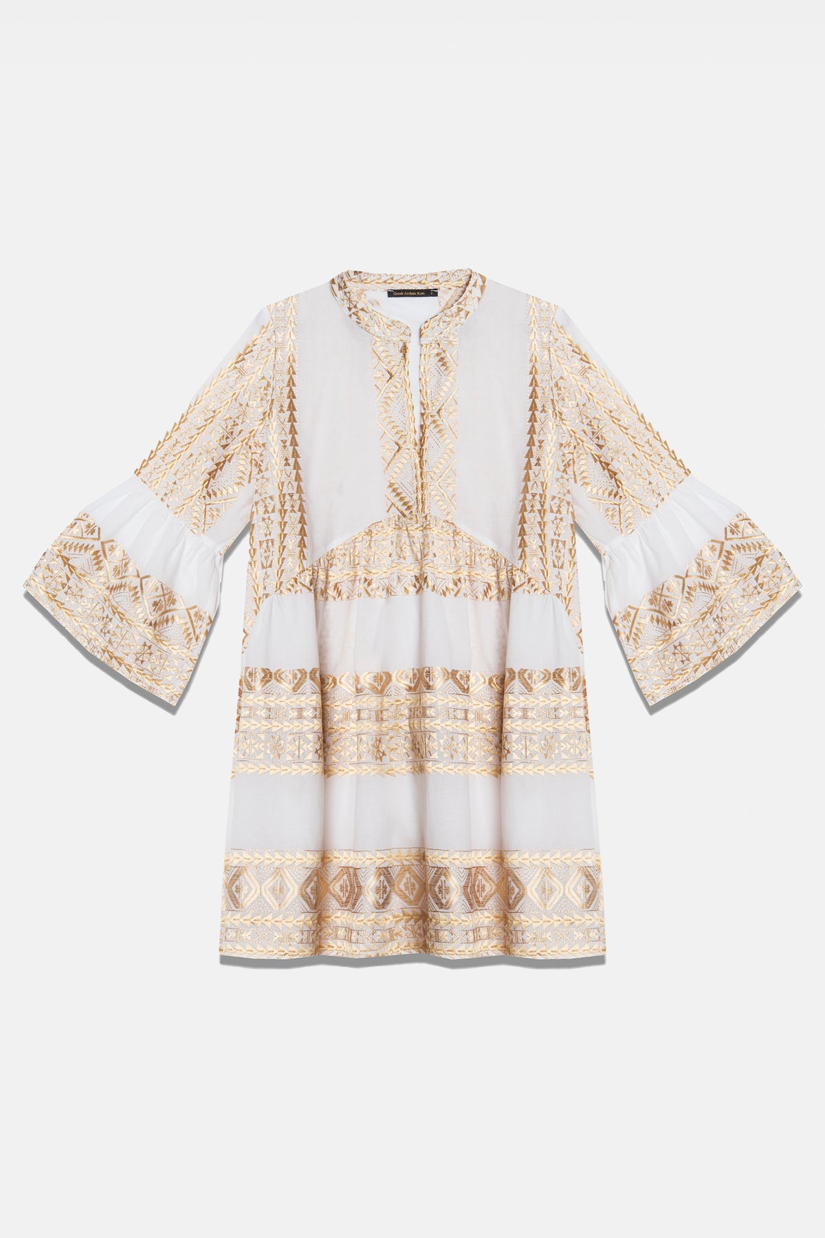 SHORT COTTON TUNIC DRESS "EMBROIDERED" WHITE/GOLD