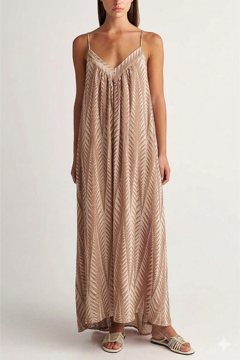 LONG STRAPPY DRESS "FINIKAS" BROWN - LEMONI EXCLUSIVE