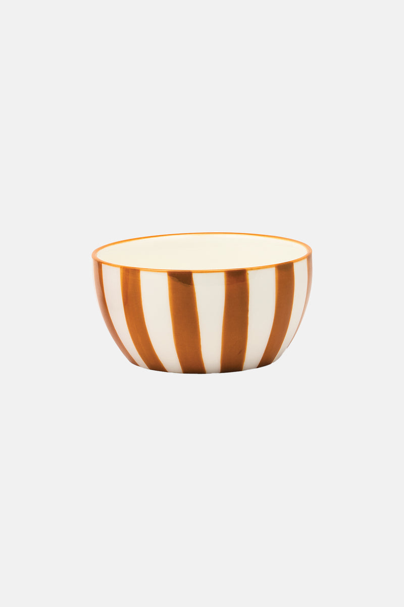HAND PAINTED CERAMIC BOWL SET "STRIPE“ OCHRE/RUST