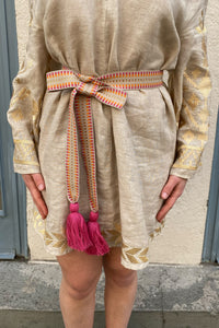 WOVEN BELT WITH TASSELS "GRAPHIC" BEIGE/FUCHSIA/ORANGE