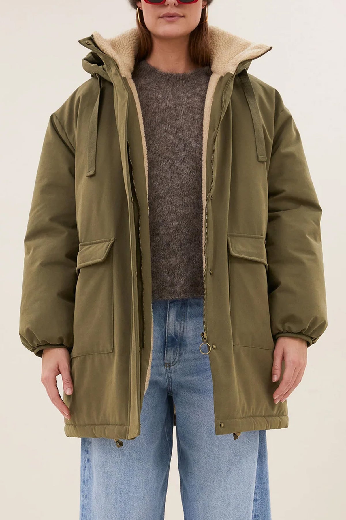 LONG PARKA WITH TEDDY LINING FOREST GREEN