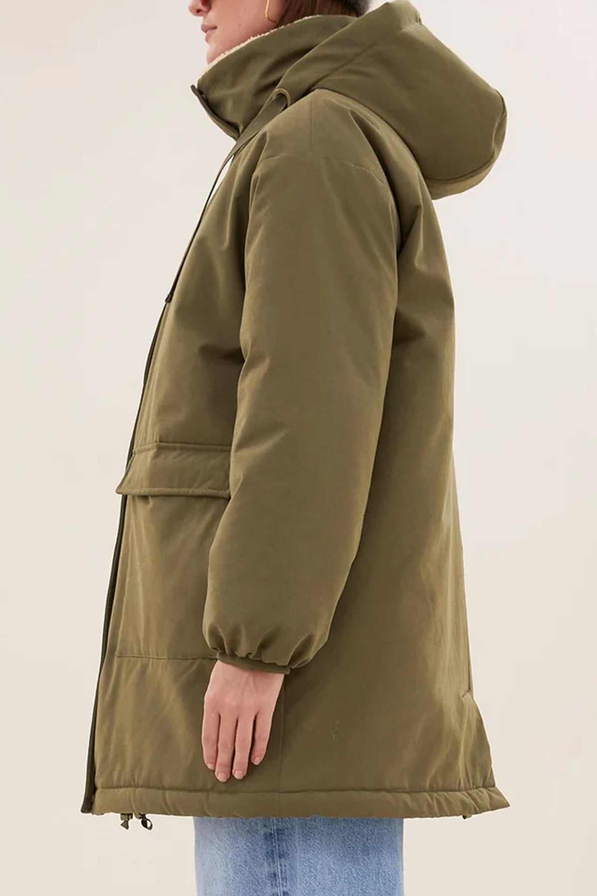 LONG PARKA WITH TEDDY LINING FOREST GREEN