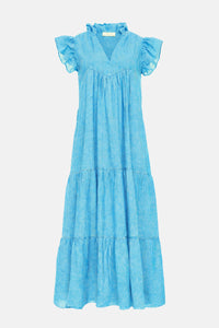 LONG COTTON GAZE DRESS "THIRA" TURQUOISE