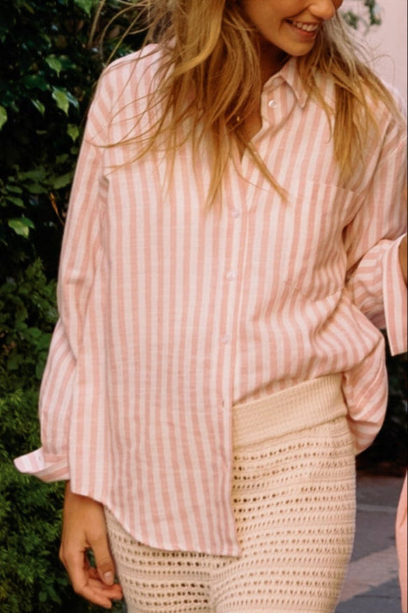 STRIPED BLOUSE "PAULINA" PALE PINK/OFFWHITE