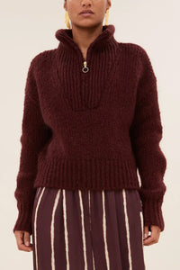 OVERSIZED PULLOVER WITH ZIPPER WINE