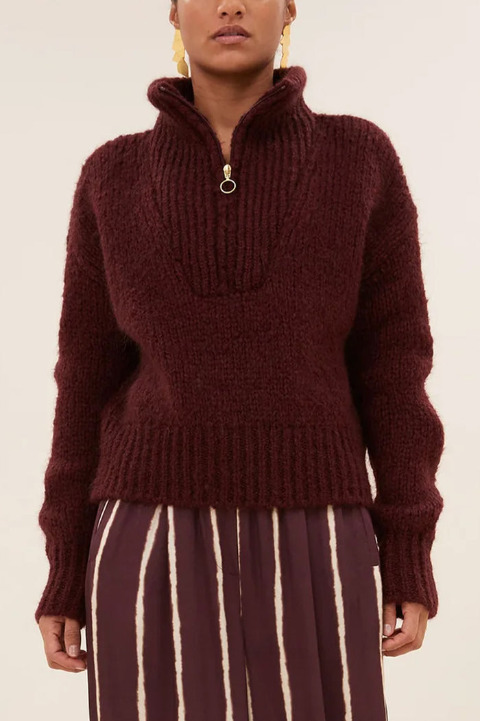 OVERSIZED PULLOVER WITH ZIPPER WINE