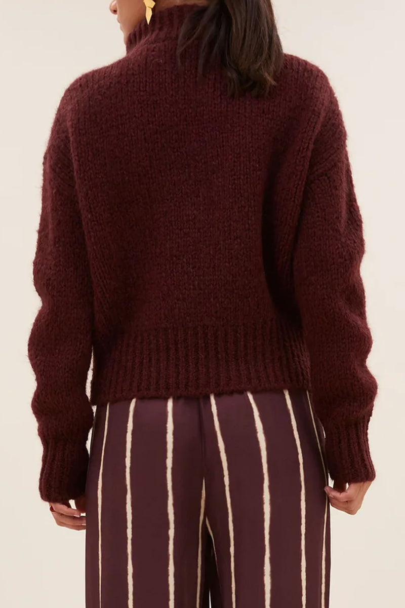 OVERSIZED PULLOVER WITH ZIPPER WINE