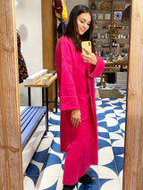 OVERSIZED KNIT-COAT WITH BELT FUCHSIA