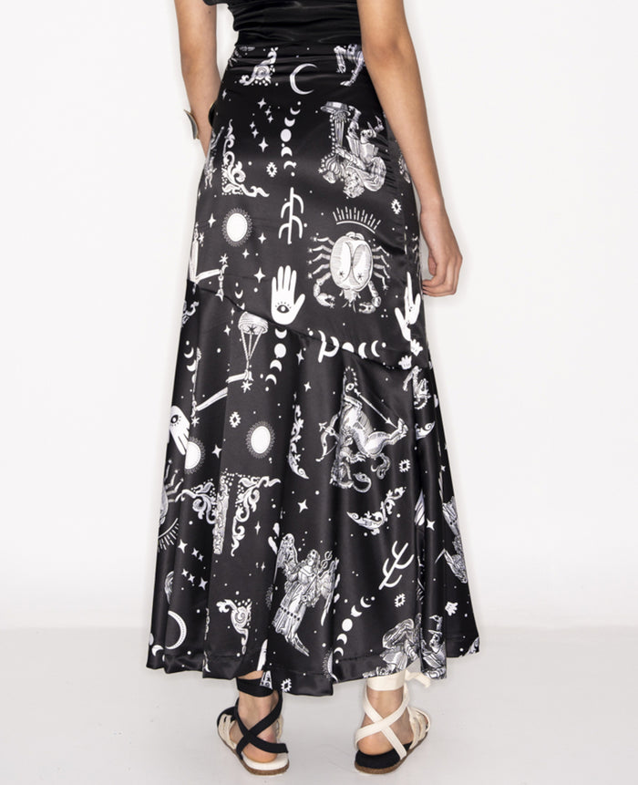 LONG SATIN SKIRT "SOLAR" BLACK/WHITE