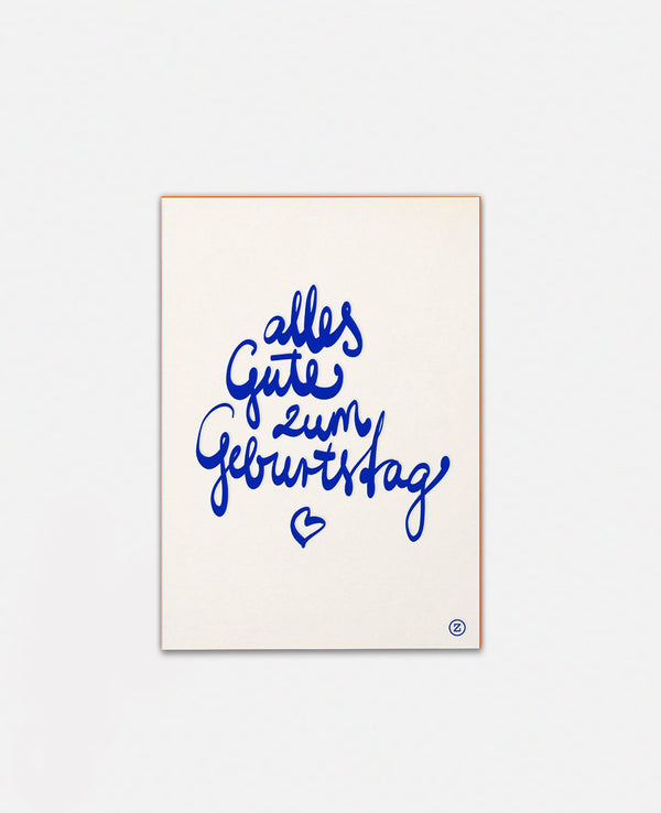 LETTERPRESS CARD "ALLES GUTE ZUM GEBURTSTAG" BLUE/NEONORANGE