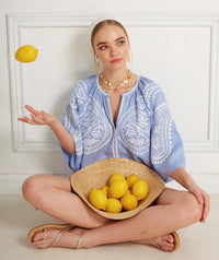 EMBROIDERED LINEN BLOUSE "ARETI" LIGHT BLUE