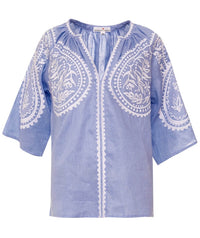 EMBROIDERED LINEN BLOUSE "ARETI" LIGHT BLUE