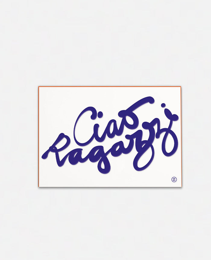 LETTERPRESS CARD "CIAO RAGAZZI" BLUE/NEONORANGE