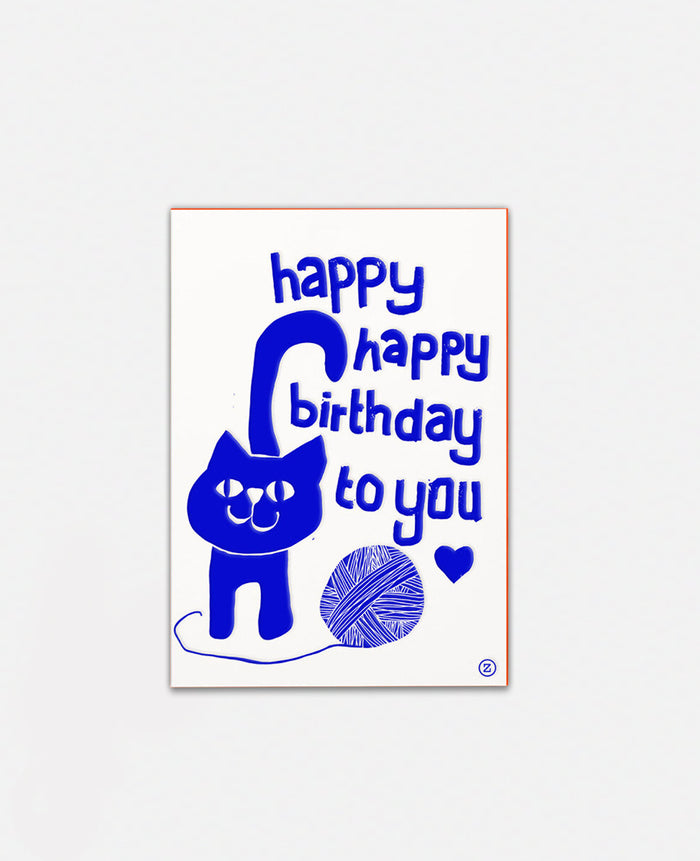 LETTERPRESS CARD "HAPPY HAPPY BIRTHDAY TO YOU" BLUE/NEONORANGE