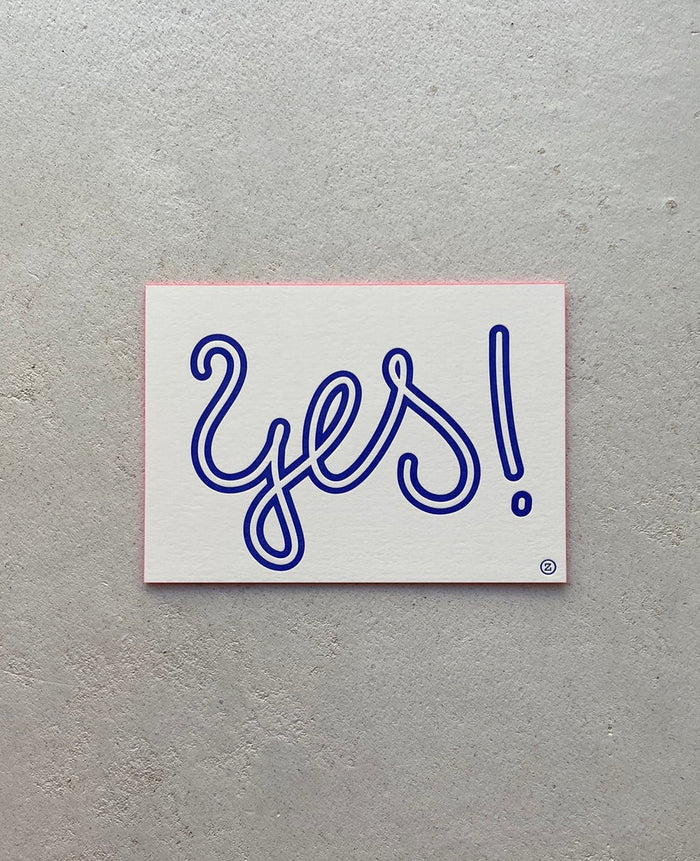 LETTERPRESS CARD "YES!" BLUE/NEONPINK
