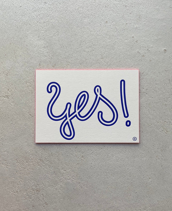 LETTERPRESS CARD "YES!" BLUE/NEONPINK