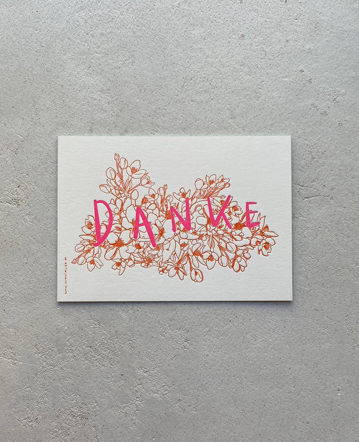 LETTERPRESS CARD "DANKE" PINK/ORANGE/YELLOW