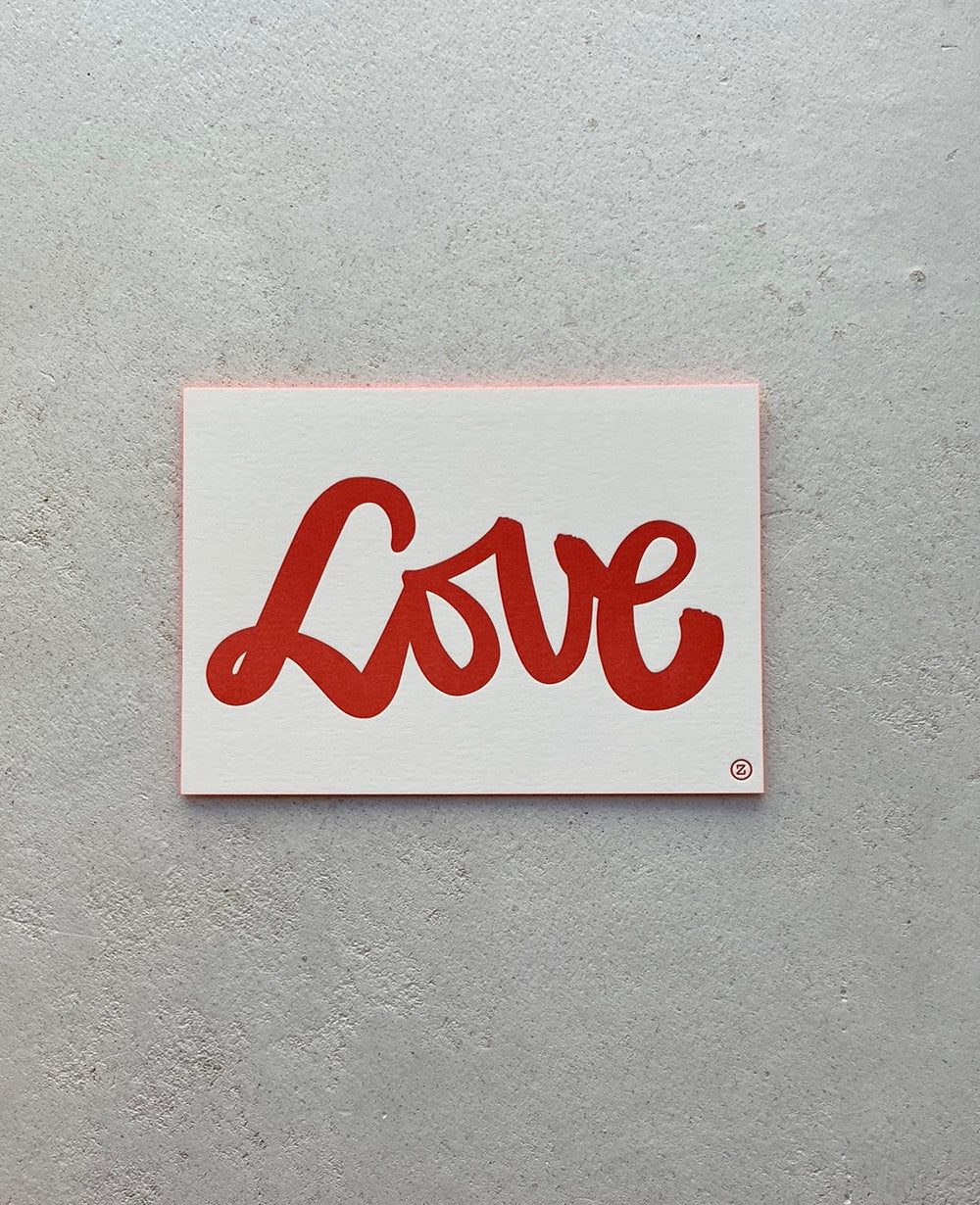 LETTERPRESS CARD "LOVE" RED/NEONORANGE