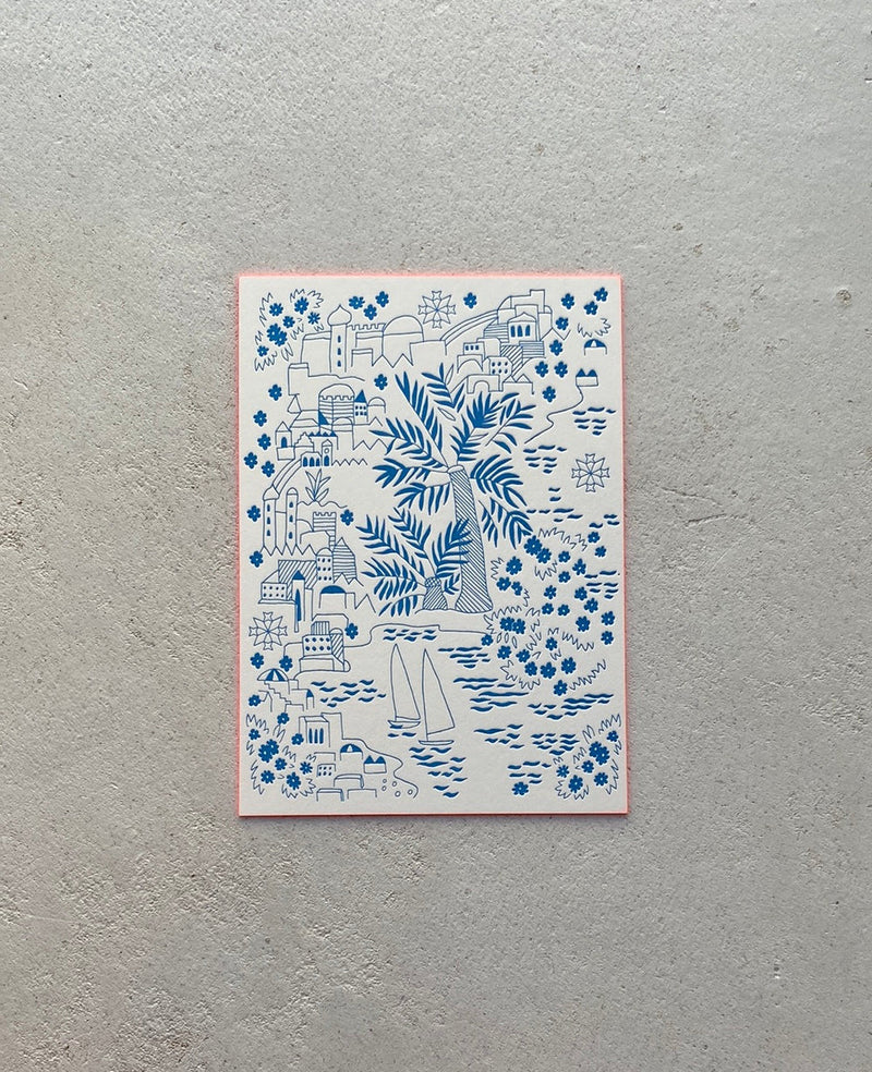 LETTERPRESS CARD "EIN TAG AM MEER" BLUE/NEONORANGE
