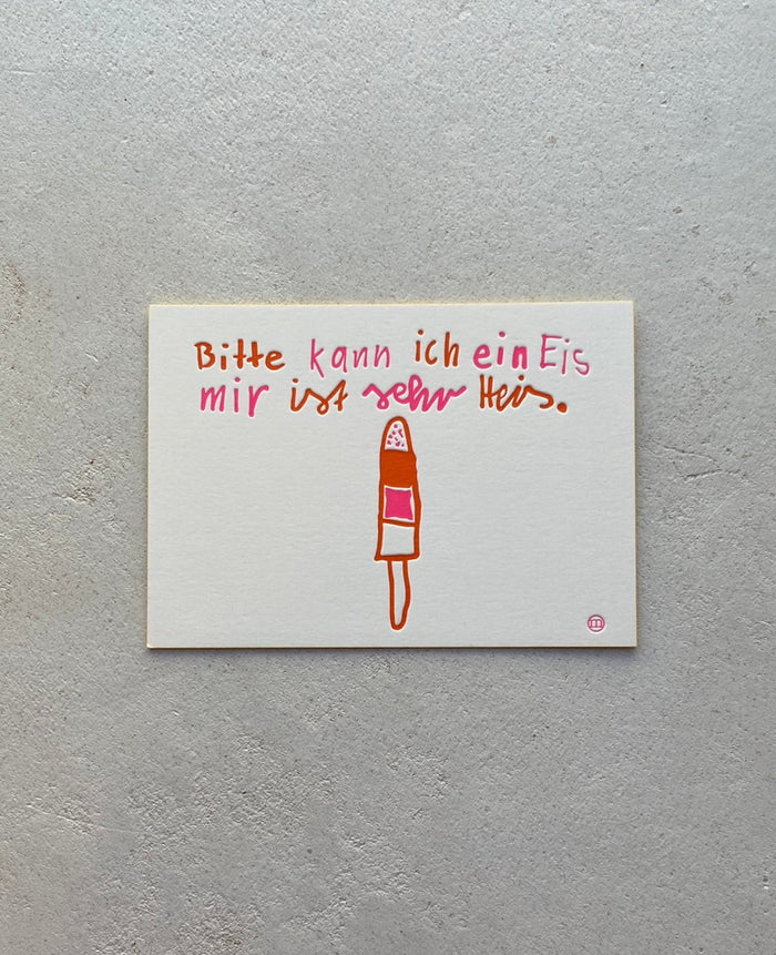 LETTERPRESS CARD "EIS" PINK/ORANGE/YELLOW