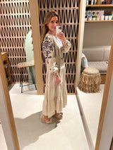 LONG LINEN DRESS "FLEUR" SAND/BLACK