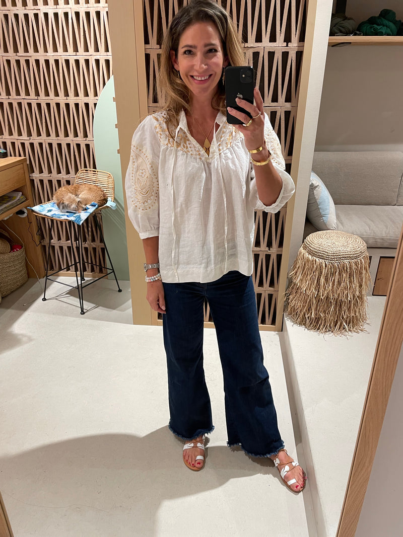 LINEN BLOUSE "PAISLEY" WHITE/GOLD