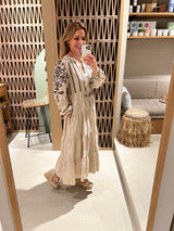 LONG LINEN DRESS "FLEUR" SAND/BLACK