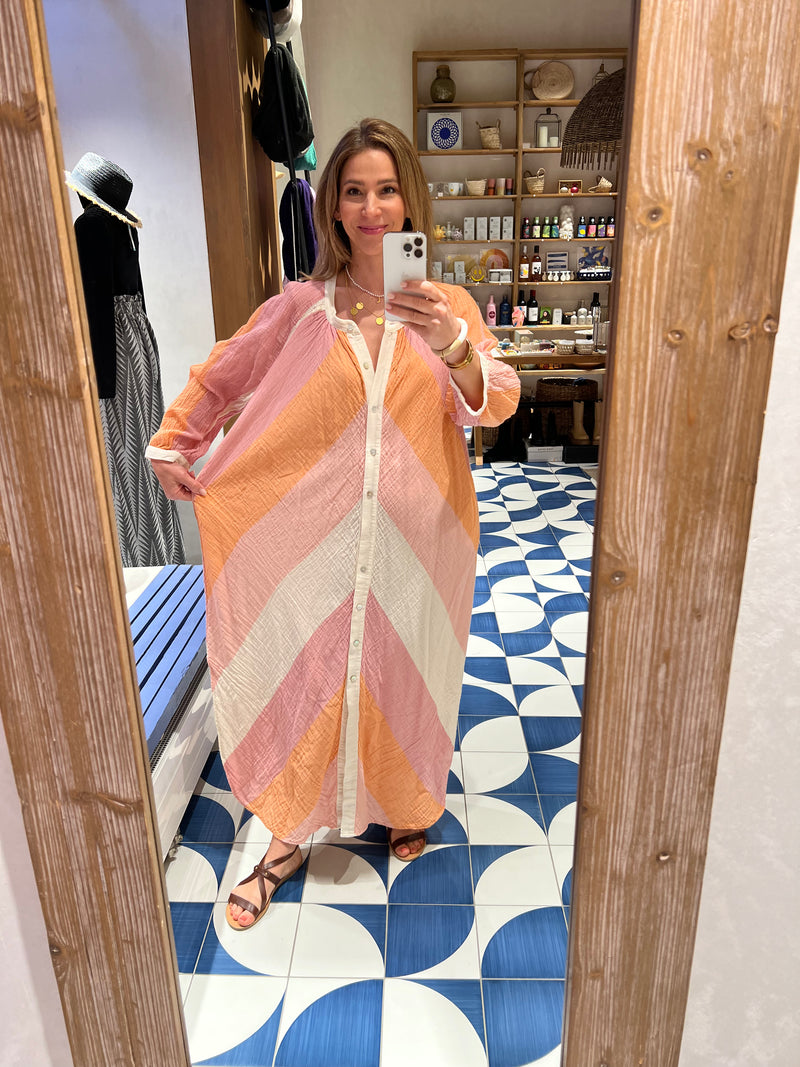 MUSSELIN DRESS WITH BUTTONS "STRIPES"