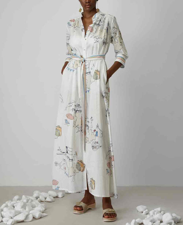 PRINTED SHIRT DRESS "MYKONOS" WHITE/MULTICOLOR