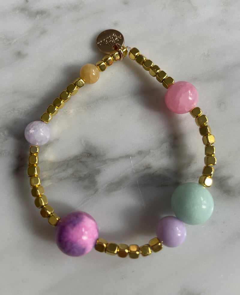 SEMI-PRECIOUS STONE BRACELET "MILKY WAY" PASTEL/GOLD