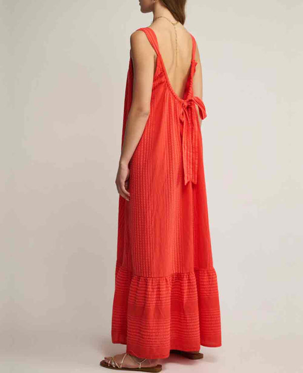 LONG BACKLESS DRESS "CLIO" RED/CORAL