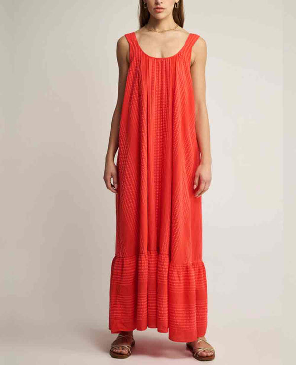 LONG BACKLESS DRESS "CLIO" RED/CORAL
