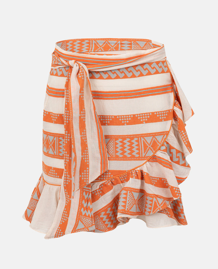 WARP SKIRT "KLIDI" OFFWHITE/ORANGE