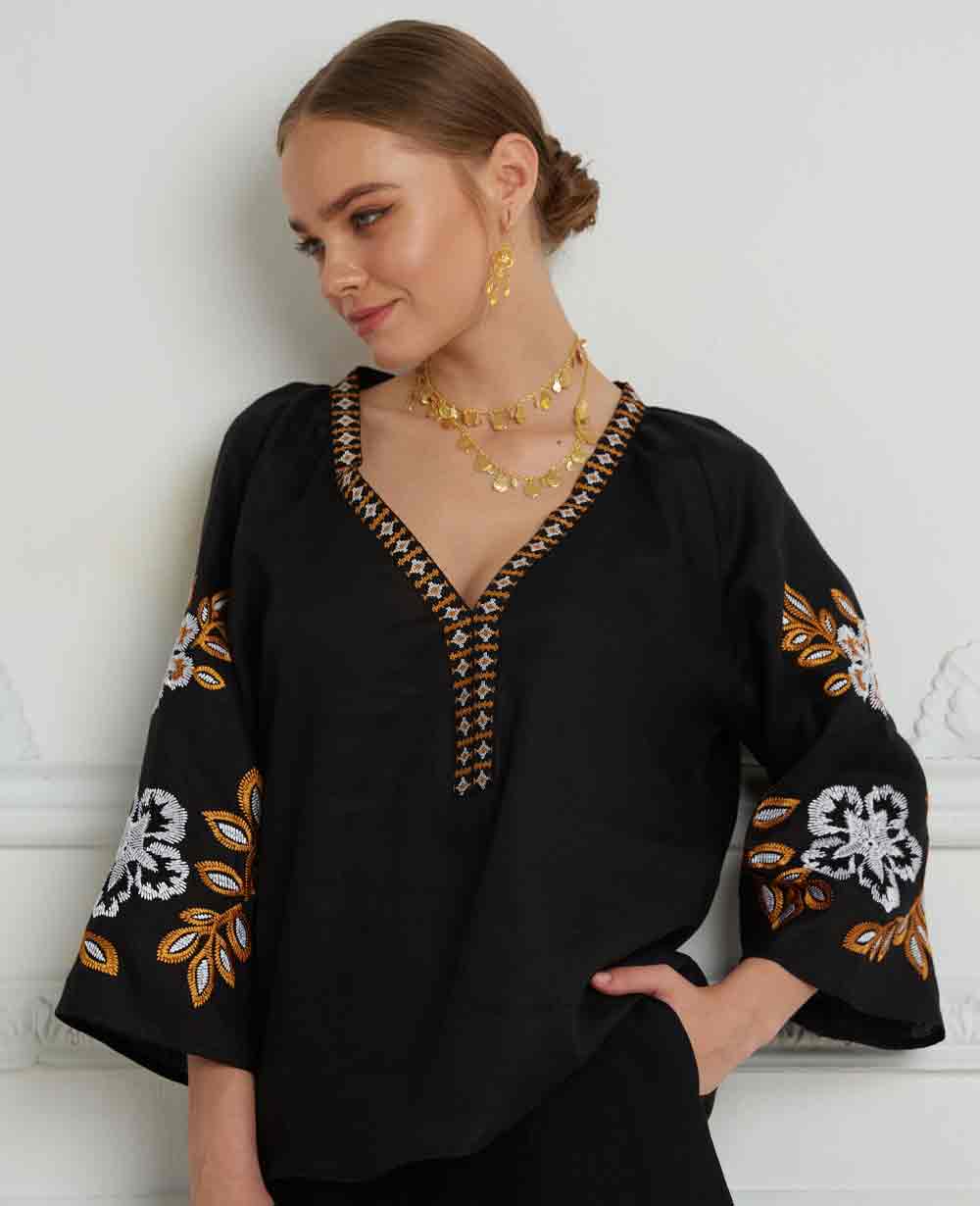 EMBROIDERED LINEN BLOUSE "ANTIGUA"